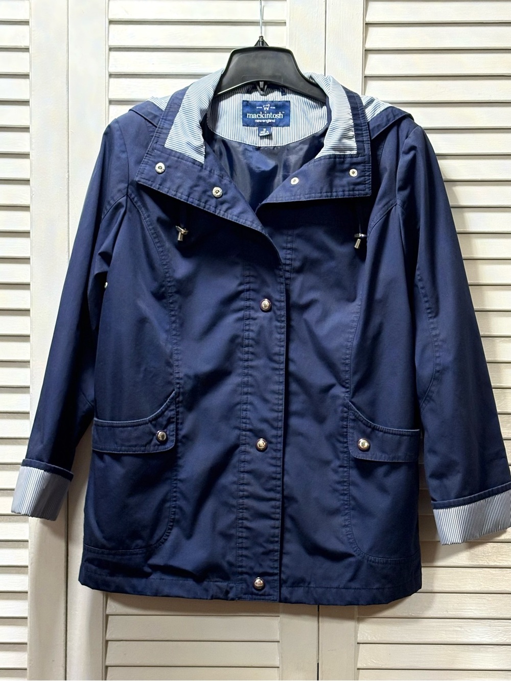 Mackintosh New England Women’s Lightweight Jacket -Removable Hood- Size M -Navy